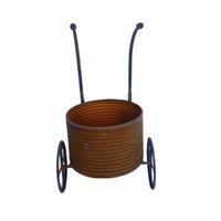 Iron Planter Cart Rustic Metal Planter with Wheels Weathered   with Wheels for Gardeners