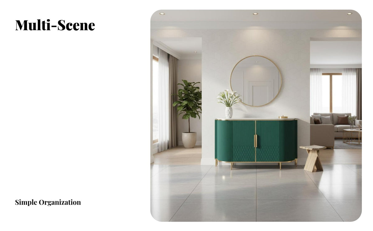 Minimalist Design Fluted Door Credenza Marble Pattern Top Storage Cabinet Multi-Purpose Sideboard Large Capacity for designdiscerning Individuals, Apartment Dwellers, Interior Designers, Entryway, Living Room, Hallway, Bedroom