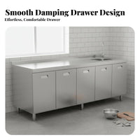 Minimalist Design Kitchen Cabinet with Integrated Countertop Easy to Clean Stainless Steel Kitchen Cabinet Waterproof Cupboard Scratch Resistant for Landlords, Homeowners, Rental Property, Apartment, Dining Room, Garage