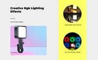 Rechargeable RGB selfie light, adjustable.