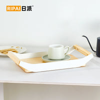 Wooden Rectangular Serving Tray with Handles for Bread and Snacks