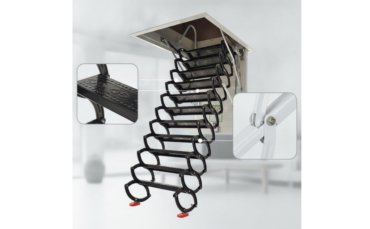 Retractable Loft Staircase Overhead-Mounted Folding Attic Ladder with Attic Entry panelSaving Pull down Attic Steps for Homeowners, Mezzanine