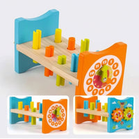 Hand-Eye Coordination Wooden Pounding Toy Hands-on Pounding Bench with Mallet Double-Sided Hammer Toy with Pegs Child-Centered for Toddlers, Kids, Playroom, Preschool