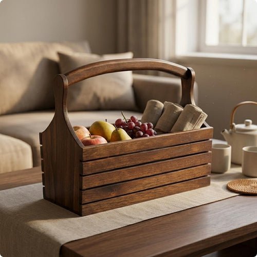 Wooden Hand Basket Vintage Design Rustic Wood Basket Decorative for Living Room
