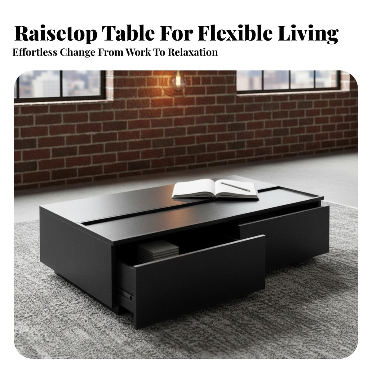 Adjustable Height raiseTop Coffee Table Modern aesthetic raiseTop Storage Table Nordic Aesthetic Living Room Furniture Multi-Functional Design for Small Space Dwellers, Homeowners, Remote Workers, Lounge Area, Apartment, Home Office, informal Dining