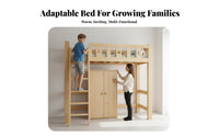 Multi-Functional complete Study and Sleep Station Integrated Wardrobe elevated Bed Space-Saving Design Bedroom Furniture Full-Length Guardrails for Children, Students, Young Adults, Kid's Room, Small Apartment