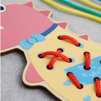 Lacing Board with Cord Fine Motor Wooden Lacing Toy Cartoon Threading Board for Preschoolers, Classroom