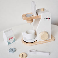 Kids Wooden Coffee Maker Toy Children's Toy Coffee Machine with Accessories Minimalist Pretend Kitchen Appliance with Accessories Smooth for Toddlers, Playroom
