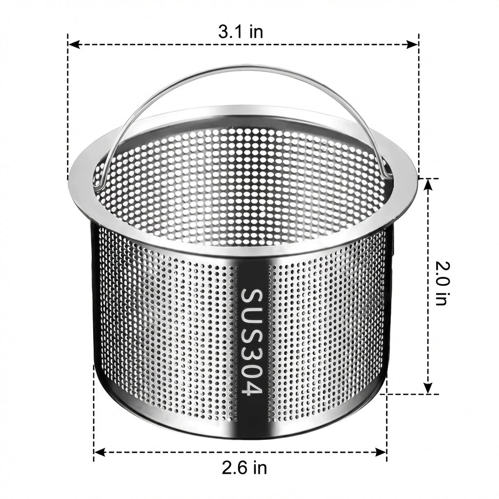 Kitchen Sink Strainer with Basket, 304 Stainless Steel Drain Plug, Anti Clogging Home Kitchen Essential for Basin
