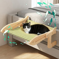 Hanging Cat Bed Window Cat Bed Balcony Cat Bed Cat Hammock, Foldable Wood Frame with Woven Mat, Space Saving Perch for Indoor Cats Balcony Patio