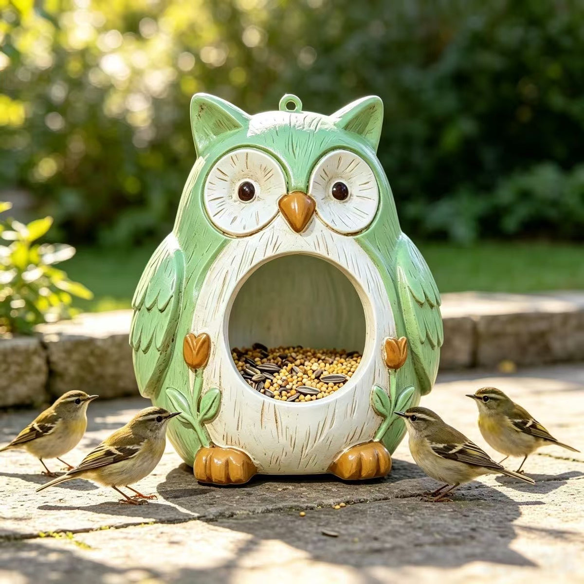 Owl Resin Bird Feeder for Outdoor Garden Hanging