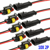 2-Pin Waterproof Automotive Connector with Wire (5 or 10 Sets per Pack)