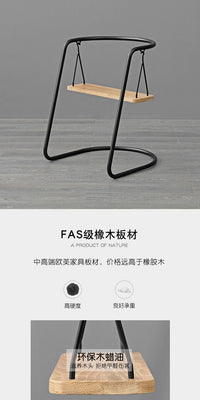 北欧复古铁艺橡木小秋千椅  轻奢ins网红阳台休闲摇椅创意猫爬架
