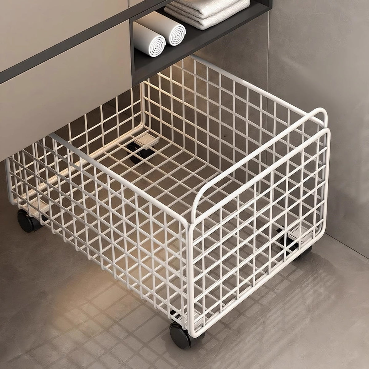 Movable Laundry Basket with Wheels for Bathroom Storage
