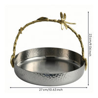 Serving Bowl with Handle Stainless Steel Decorative Dish Silver-Toned Dish with Handles for Hosts, Countertop, Living Room