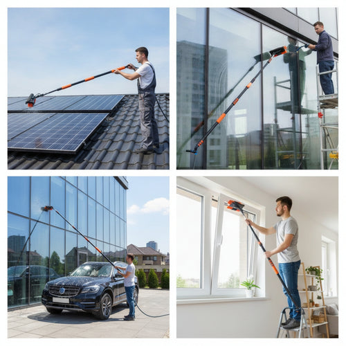 3-in-1 Solar Panel Cleaning Brush Telescoping Water Fed Pole Brush Extendable Cleaner No Ladders for Homeowners