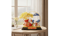 Fortunes Cat Statue with Gold Frame Gilded Prosperity Cat Ornament Cute Sculpture for Business Owners, Front Desk, Office