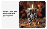 Flameless Death Head Candle | Antique Silver Finish, Candle with death head Motif, for Halloween