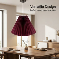 Ceiling Lamp Shade with Burgundy Pleated Material Design for Living Room Decor, Replacement for Table and Floor Crimped