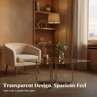 Modernist Design Low Table Rust-Resistant Glass Surface Table Stable Base Cross-Base for Reception Area