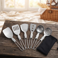 6 Pieces Camp Utensil Set with Storage Bag Foldable Camp Cooking Utensil Space-Saving-Saving Cooking Utensils with Pouch for Backpackers, Hikers