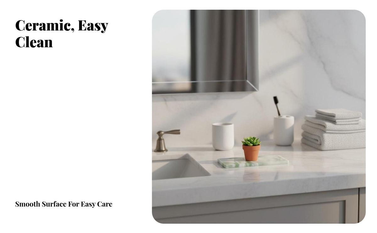 Multifunctional Marble Pattern Ceramic Tray Multi-Purpose Bathroom Countertop Tray Easy to Clean Marble Print Organizer Plate Elegant Design for Decor Enthusiasts, Gift Givers, Dressing Table, Dresser, Kitchen, Entryway
