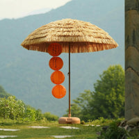 Straw-Look Sunshade Weighted Base Outdoor Shade Straight Pole
