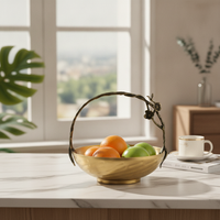 Metal Fruit Bowl with Handle Open Design Decorative Centerpiece Bowl Stylish Fruit Basket with Handle for Dining Table
