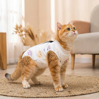 Cat Recovery Suit with Fasteners, Cartoon Style Post-Surgery Clothing, Round Neck Spay Recovery Vest, Anti-Licking Kitten Neuter Recovery Outfit
