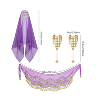 4 Pieces Sequin Details Fortune Teller Costume Kit Performance Wear Romani-Inspired Costume Accessories Lightweight Chiffon Coin Hip Scarf and Veil Set for Dancers, Women, Themed Party, Halloween, Cosplay