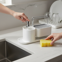 Upgraded Manual Press Soap Dispenser with Sponge Holder for Kitchen Countertop