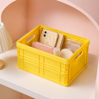 2 Pcs Folding Storage Crates, 3L Stackable Storage Crates, Compact PP Collapsible Crates for Home Organisation, Study Desk Organizer