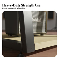 2 Pieces Ironwood Equipment Rack Amplifier Stand AV Media Console with Sturdy Steel Structure Heavy Duty Wooden Shelves Suitable for Home Theater Enthusiasts Audiophiles Living Room Organization