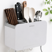 Wall Mount Kitchen Utensil Holder with Knife Slot, Large Utensil Organiser, Automatic Drying Storage, Dustproof Polymer Rack