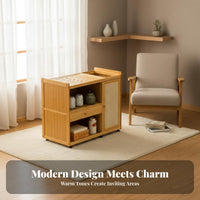 Traditional Tea Cart with Water Boiler Detachable Drip Tray Mobile Tea Serving Station Multifunctional Mobile Serving Cart with Drawer for Hosts