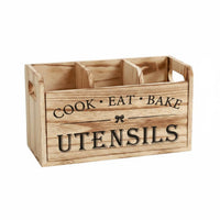 Divided Cutlery Box Distressed Finish Countertop Utensil Holder Vintage Look Wooden Utensil Holder for Tabletop