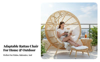 Resort Look Oval-Shaped Chair Woven Frame Convertible 2-Seater Sofa Comfortable Cushions Outdoor Furniture Weather-Resistant for Hotel Owners, Couples, Homeowners, Balcony, Garden, Poolside, Backyard