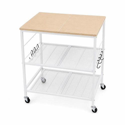 3-Tier Kitchen Cart Hanging Hooks Rolling Kitchen Cart