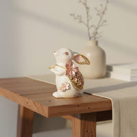 Enamel Bunny Trinket Box Zinc Alloy Floral Hare Jewelry Box Artisanal Appearance Home Decor for Dresser