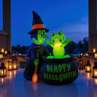 Green Inflatable Witch with Frog Bright Witch Inflatable with Pot Spooky Yard Inflatable Decoration Scary for Lawn