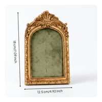 Arched Photo Frame Embossed Floral Ornate Tabletop Frame Gold Colored Table Decoration for Desktop