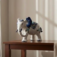 2 Pieces Blue and White Elephant Ornament Chinese Design for Shelf, Desk