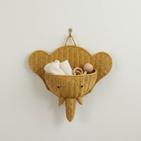 Woven Elephant Planter Iron Frame Elephant Head Wall Basket House Decoration for Nursery, Balcony