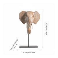 Elephant Head Sculpture Patterned Ears Elephant Statue Visible Tusks