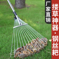 Leaf Rake with 24 Teeth and 1.2m Handle, Plastic, for Lawn Care