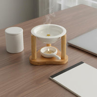 Ceramic Oil Warmer Bamboo Frame Tea Light Scented Wax Warmer Easy to Clean