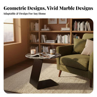 Curved Side Table with Real Marble Top Sturdy Carbon Steel Frame Sleek End Table Space-saving Design Suitable for Homeowners Apartment Dwellers Living Room Bedroom Home Office