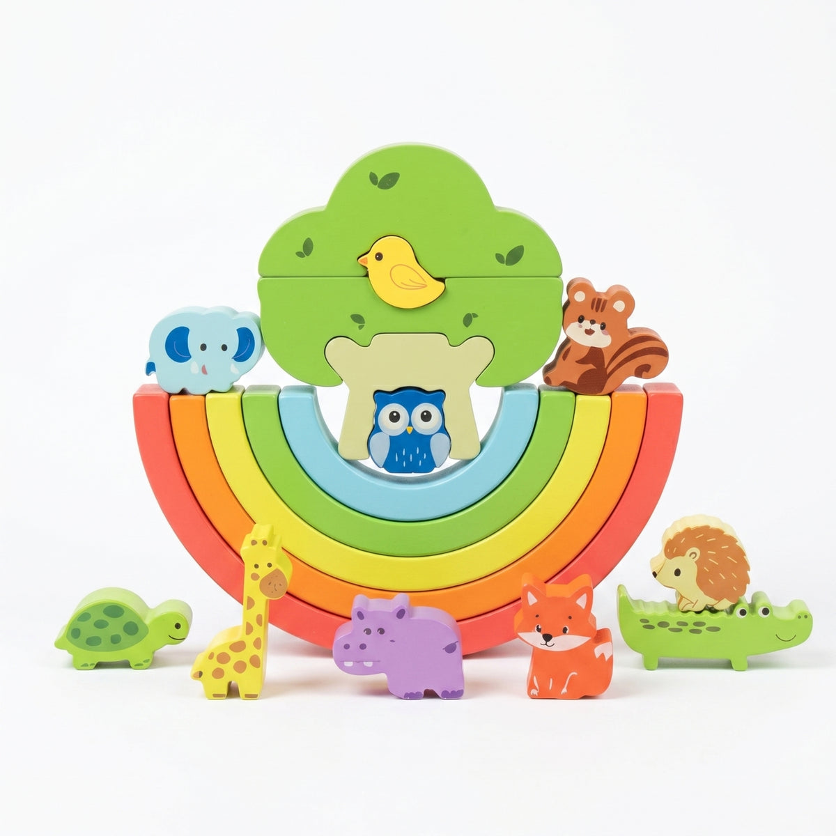 Rainbow Stacking Blocks Educational Rainbow Wooden Blocks Wooden Building Block Toy MDF Safe for Children