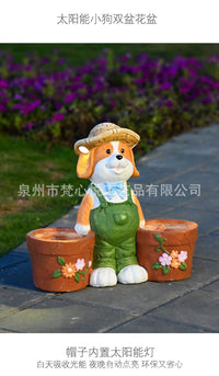 创意太阳能狗狗花盆庭院装饰摆件花园草坪户外多肉动物花盆摆件