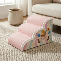 Pet Stair Ramp Rose-Hued Foam Pet Stairs Ruffled Trim Dog Steps for Cats, Bedside